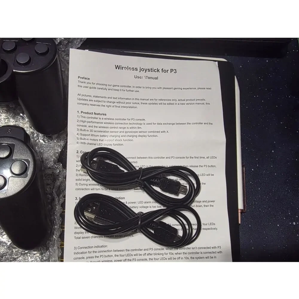 2 Pack Wireless Game Controllers for P3 Console Black + USB Cables New Open Box